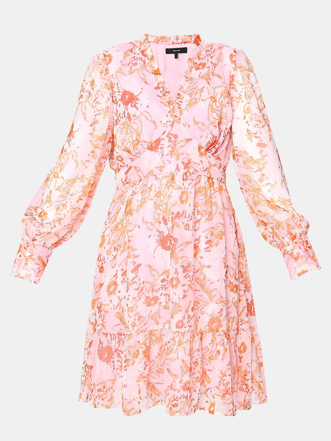 Orange Floral Fit & Flare Dress