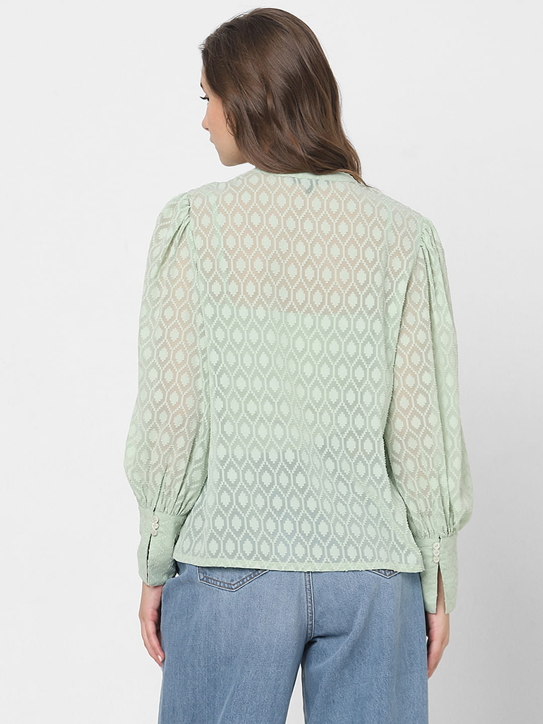 Light Green Sheer Printed Tops