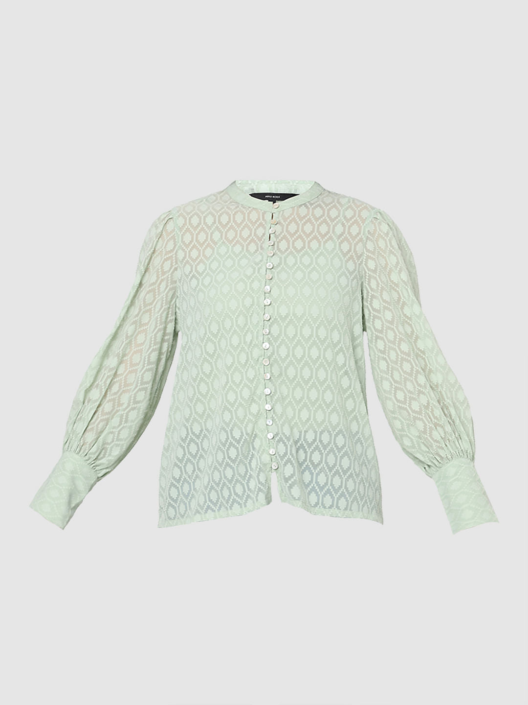 Light Green Sheer Printed Tops