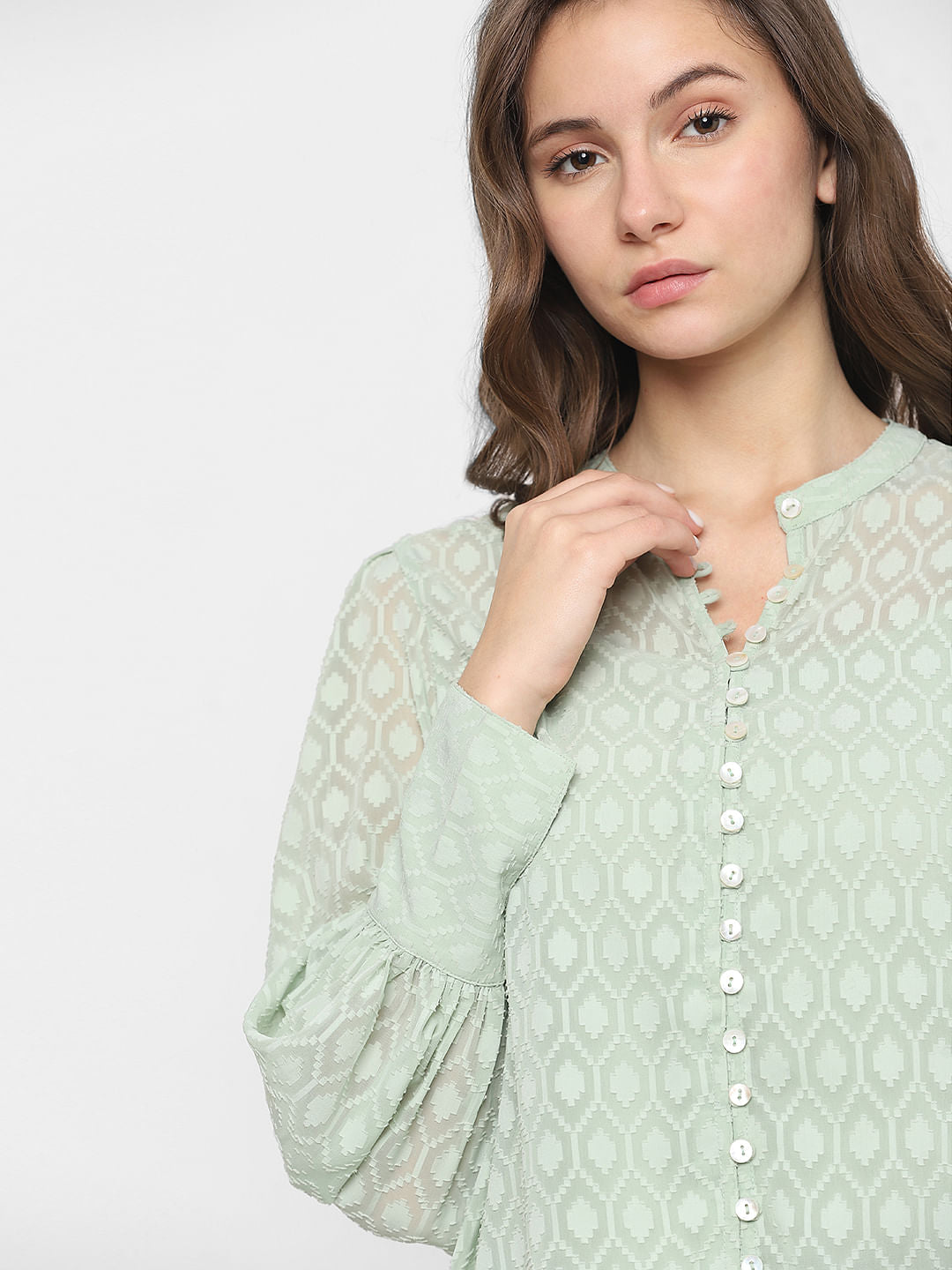 Light Green Sheer Printed Tops