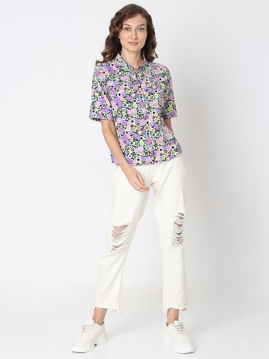 Purple Floral Print Shirt