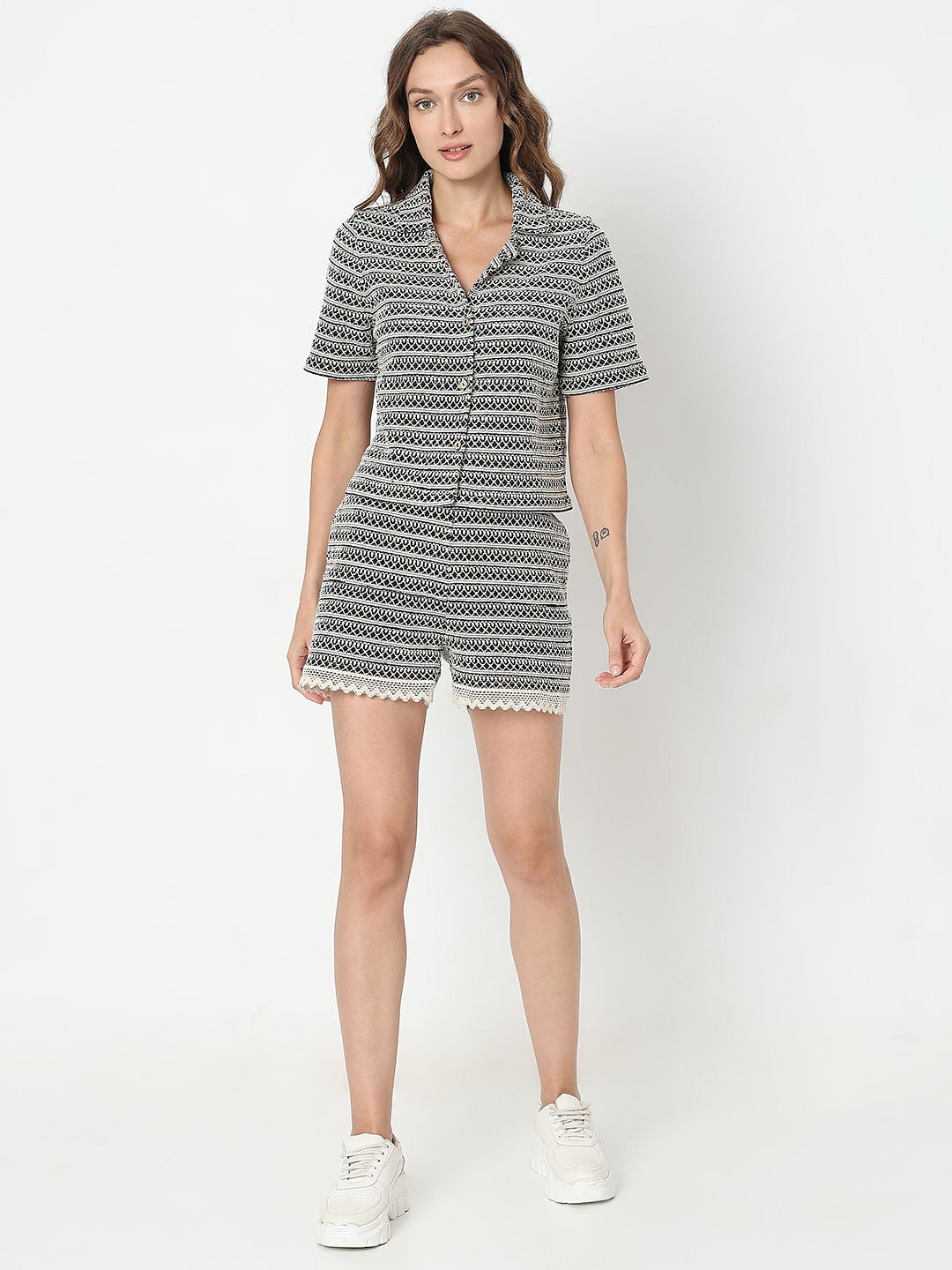 Black Textured Co-Ord Set Shirt