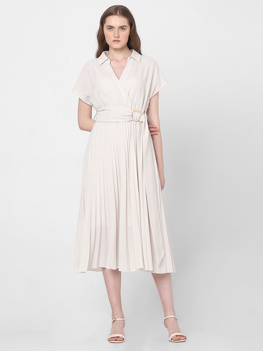 White Pleated Midi Dress