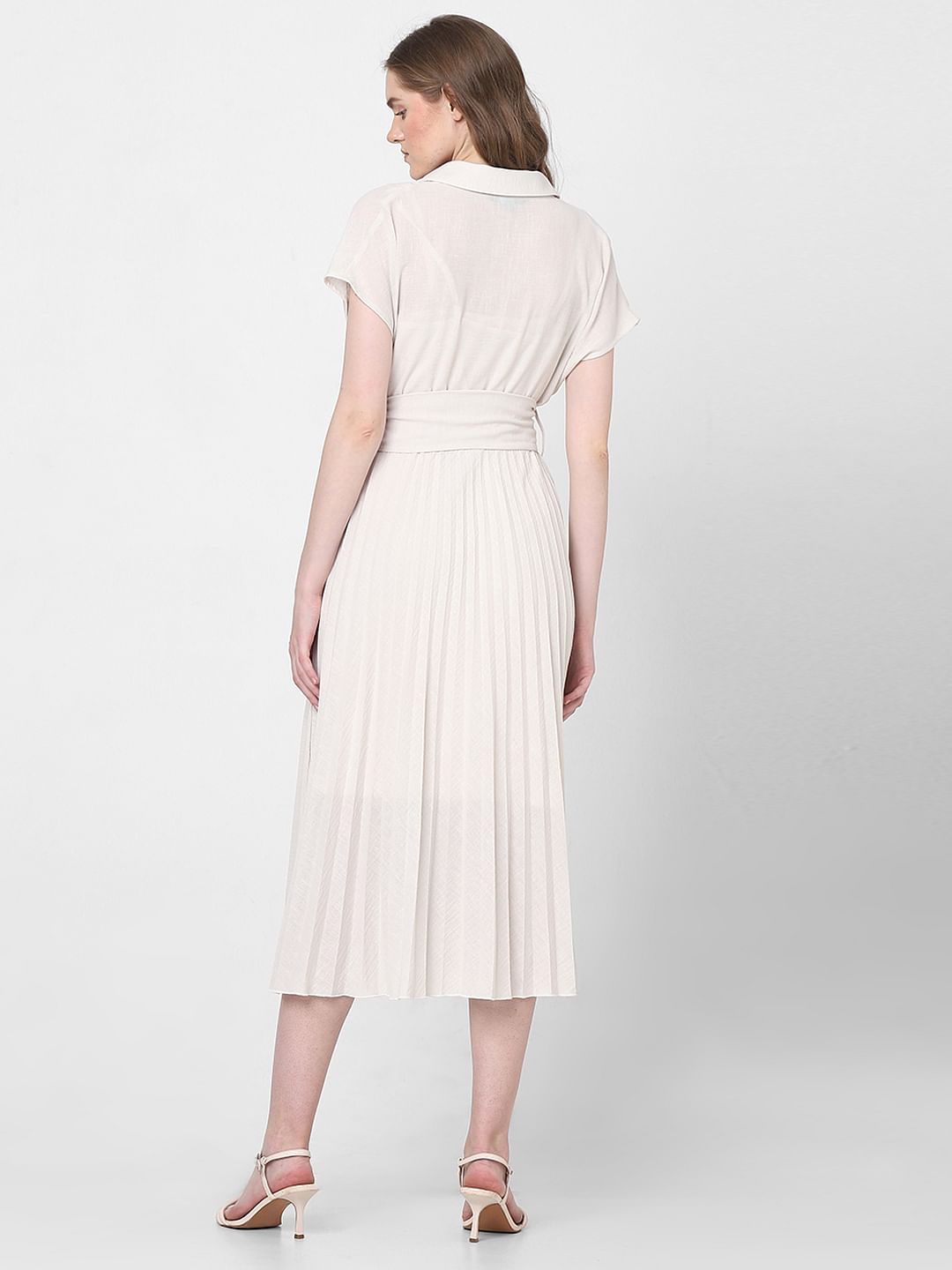 White Pleated Midi Dress