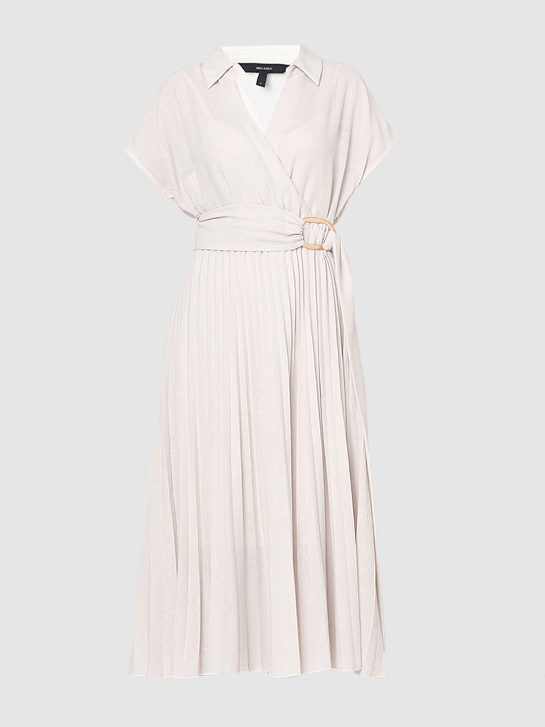 White Pleated Midi Dress