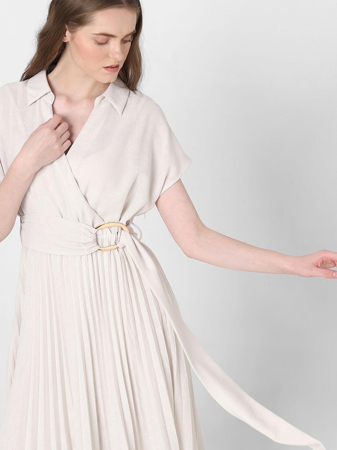 White Pleated Midi Dress