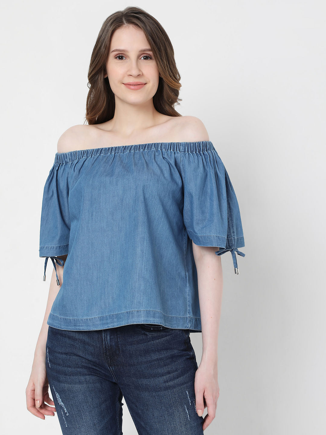 Blue Denim Off-Shoulder Top