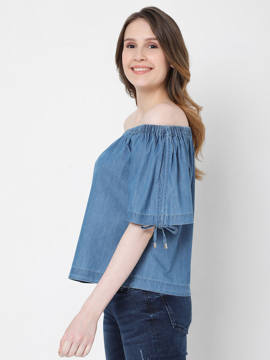 Blue Denim Off-Shoulder Top