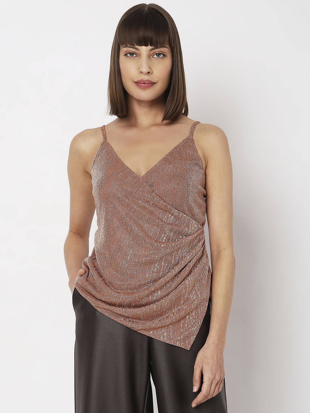 Peach Metallic Lurex Top