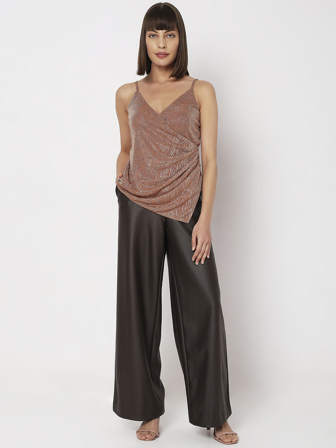 Peach Metallic Lurex Top