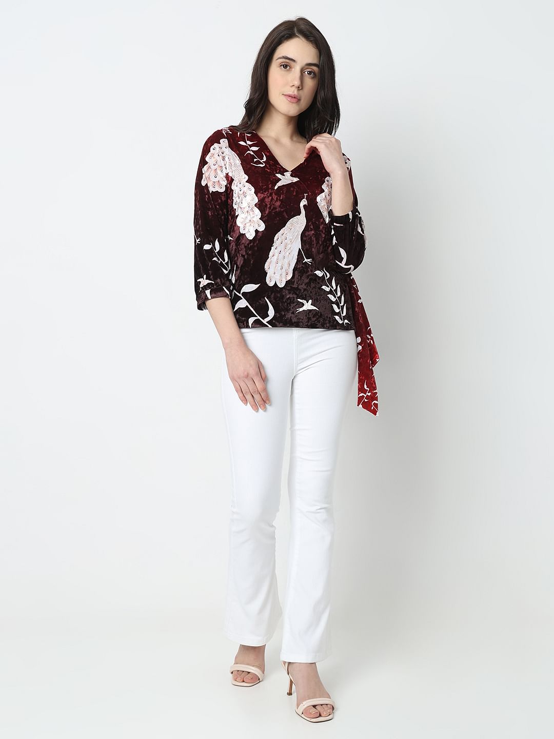 Maroon Printed Wrap Top