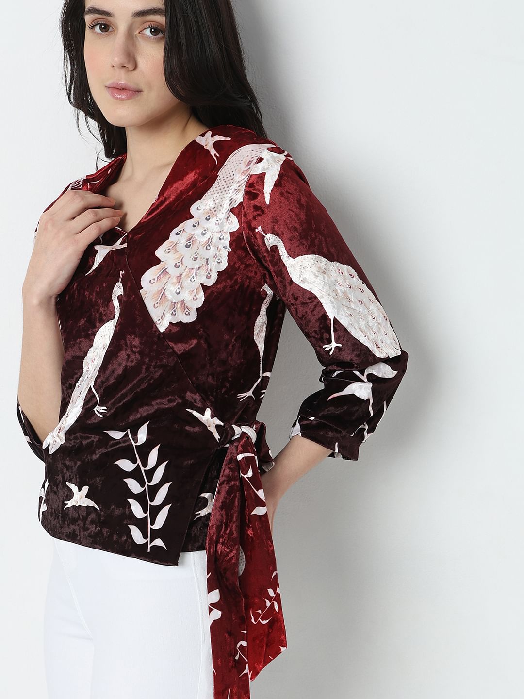 Maroon Printed Wrap Top
