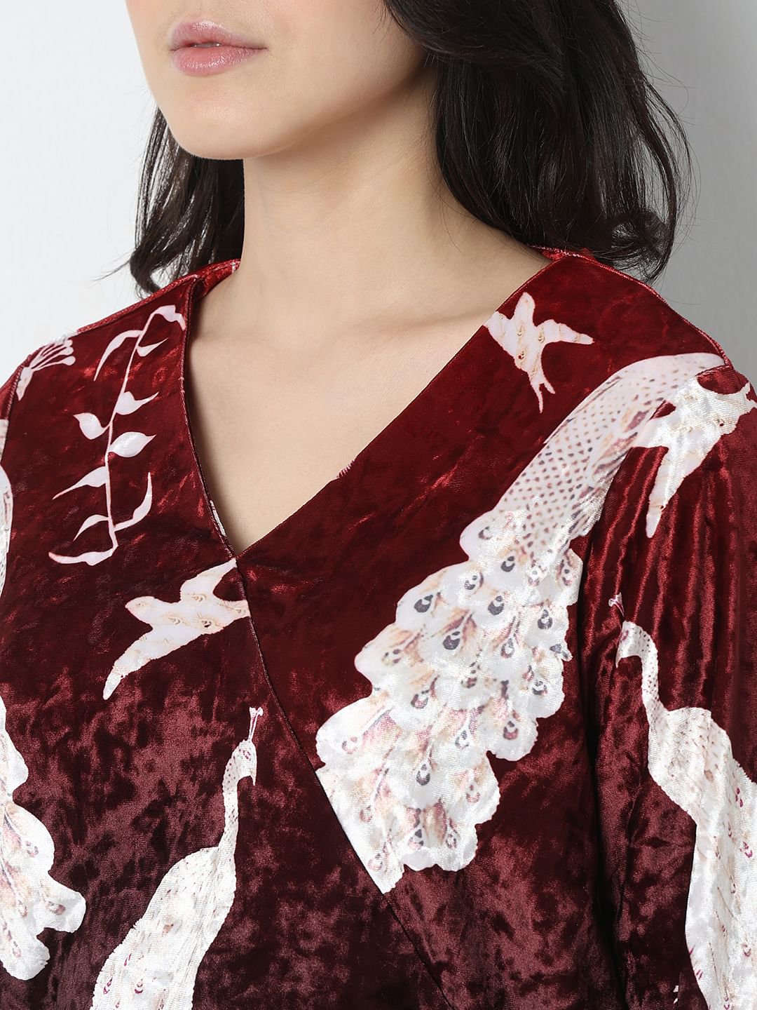 Maroon Printed Wrap Top