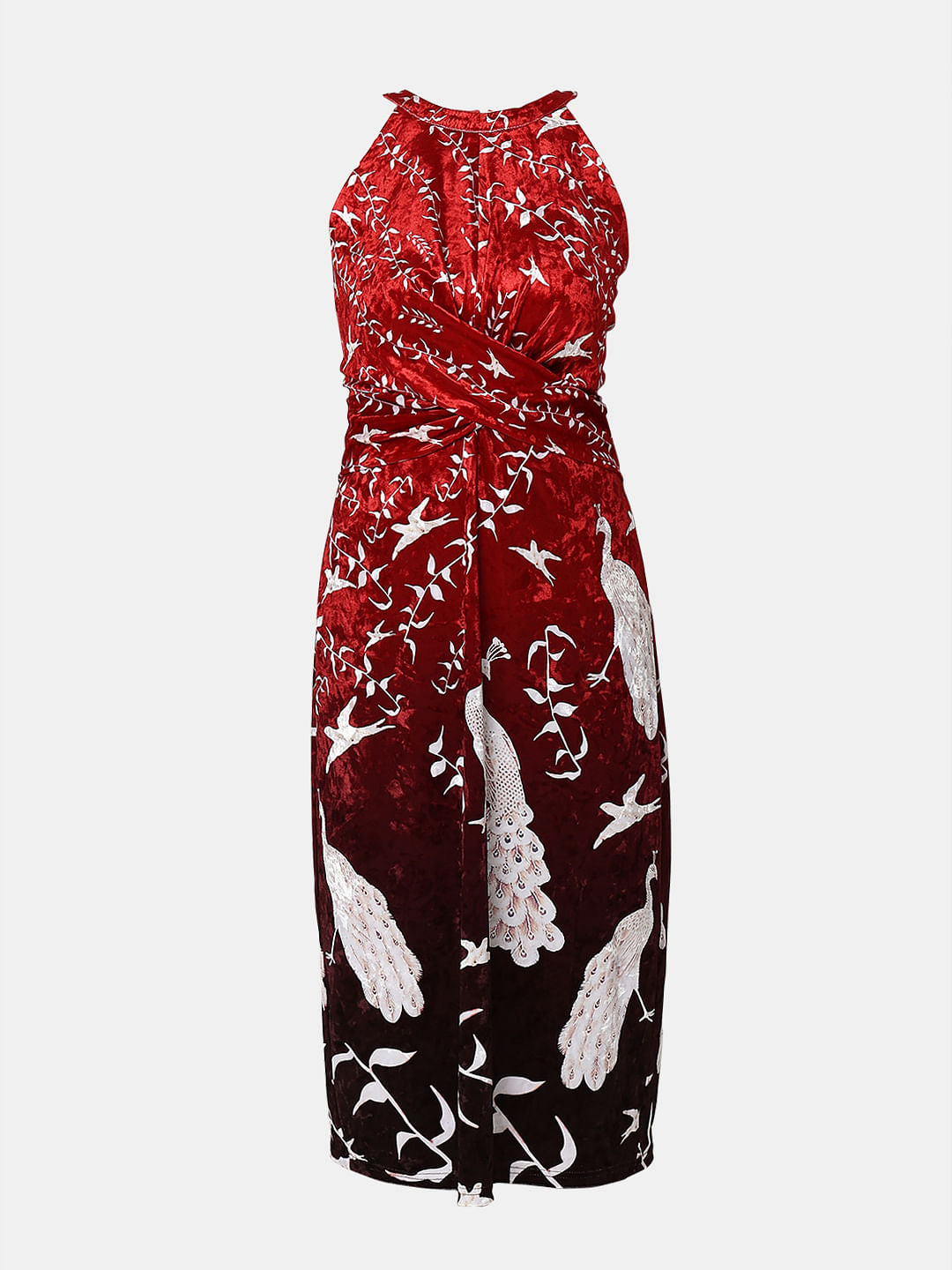 Red Abstract Print Midi Dress