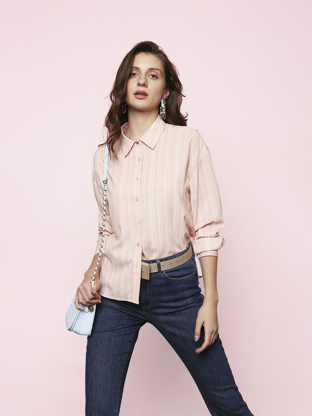 Peach Striped High-Low Shirt