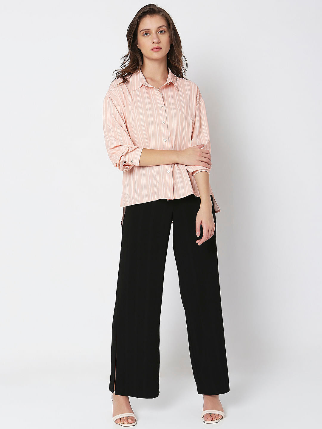 Peach Striped High-Low Shirt