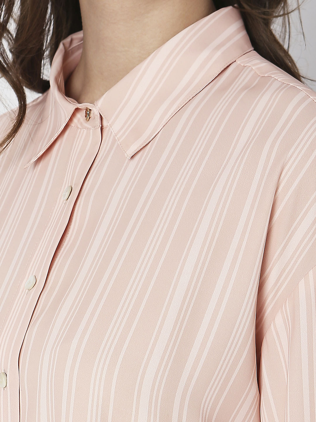 Peach Striped High-Low Shirt