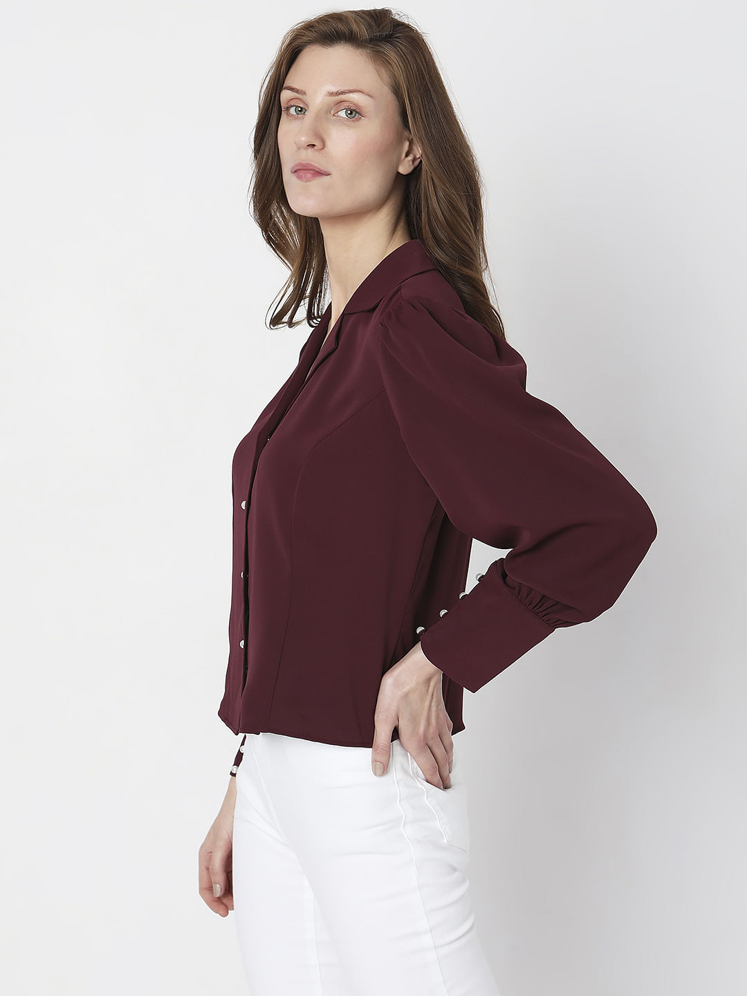 Wine Lapel Collar Shirt