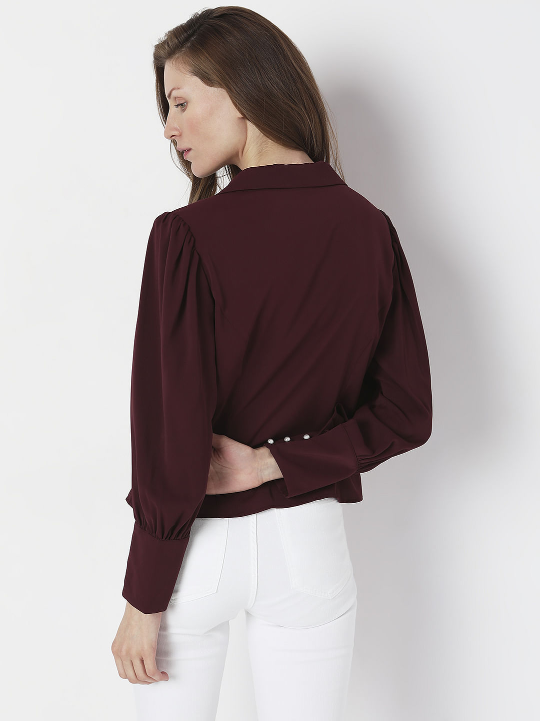 Wine Lapel Collar Shirt