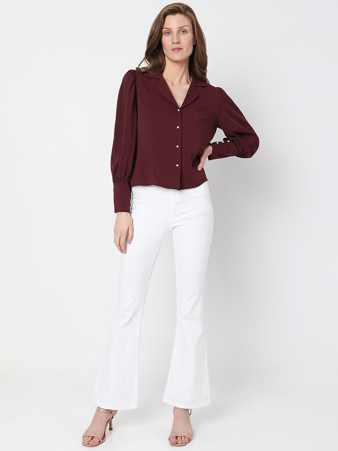 Wine Lapel Collar Shirt