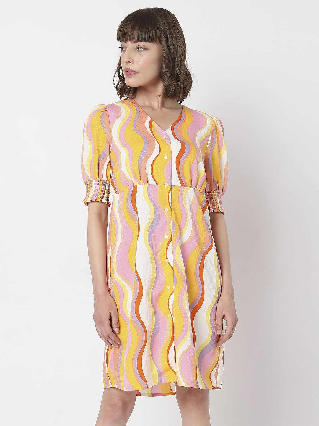 Pink Abstract Print Mini Dress