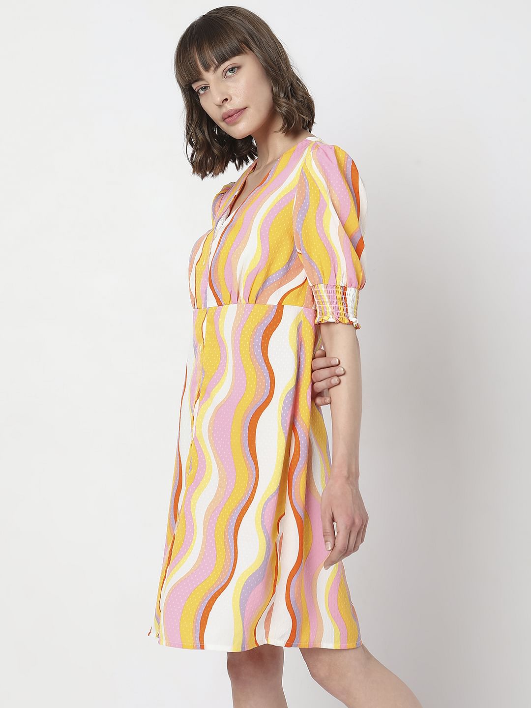 Pink Abstract Print Mini Dress