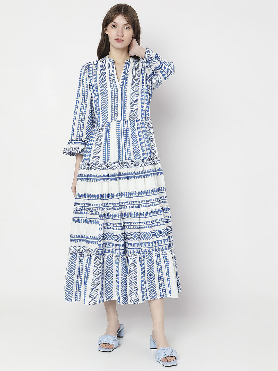 Blue Aztec Print Maxi Dress