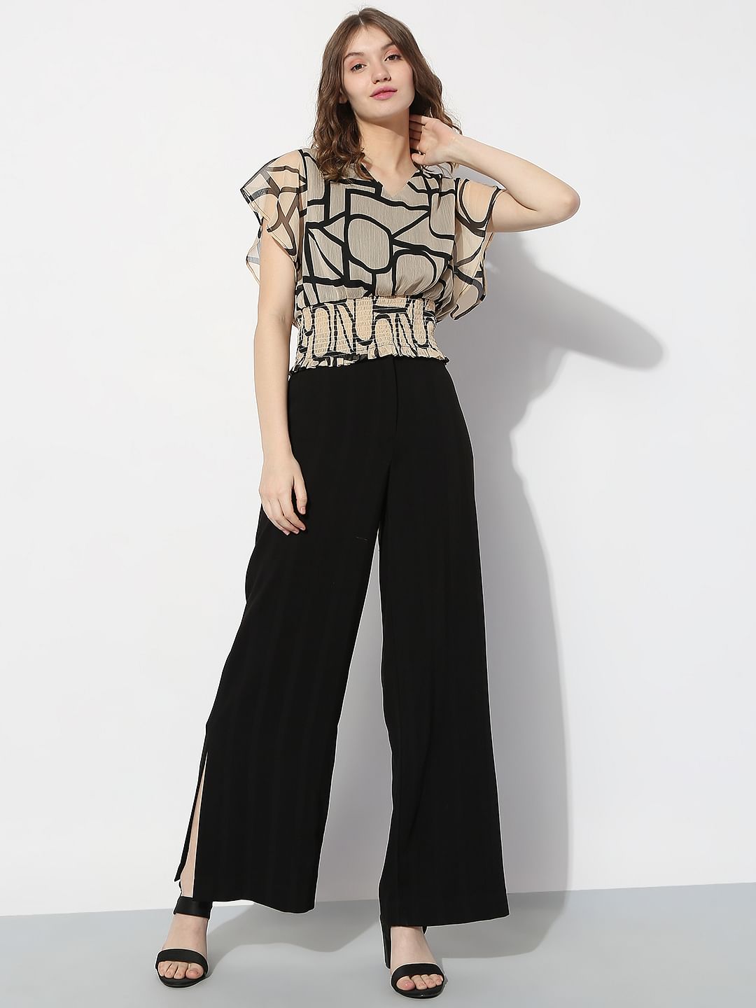 Beige Typographic Print Top