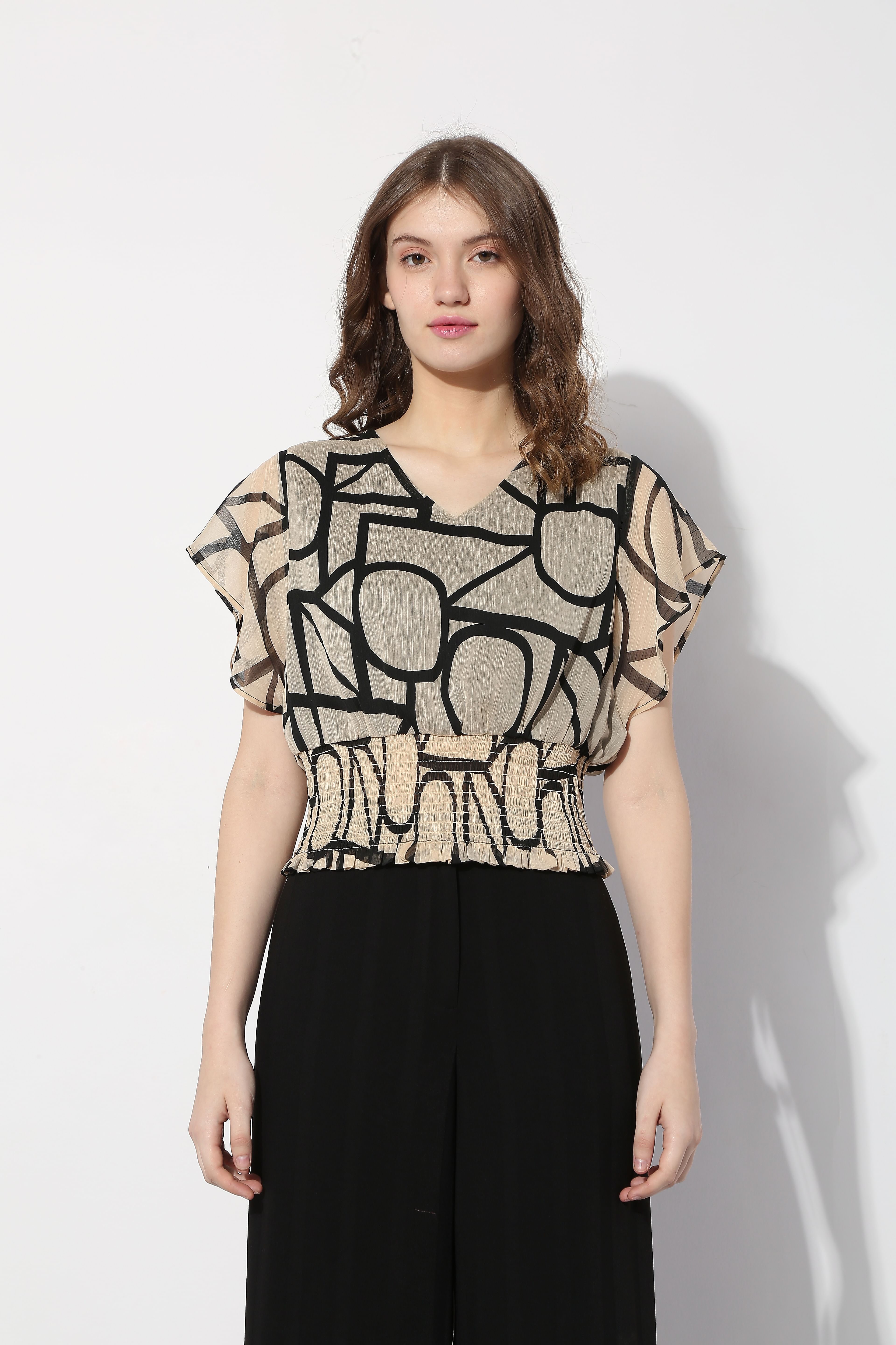 Beige Typographic Print Top