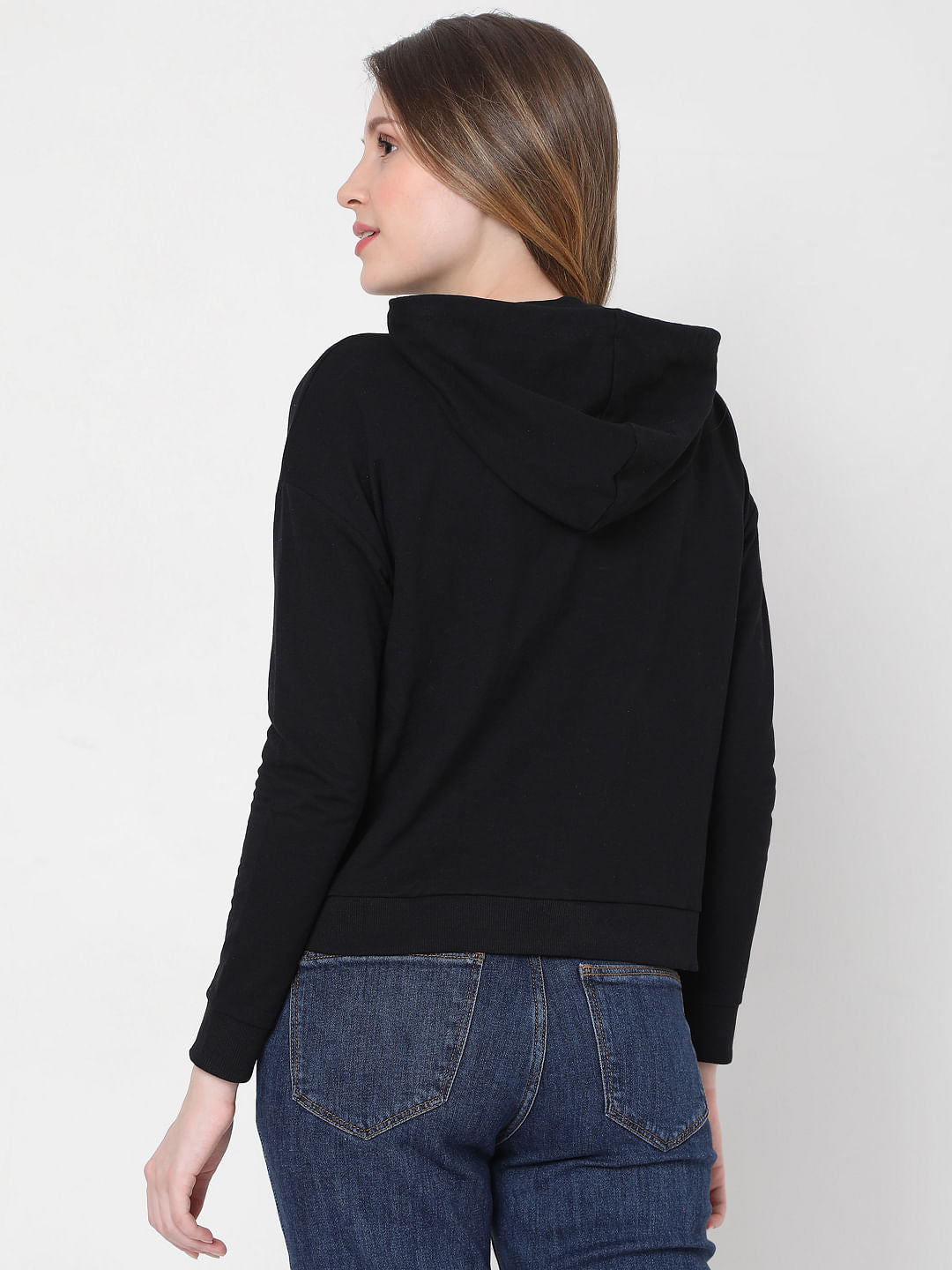 Black Slogan Print Hooded Sweatshirt