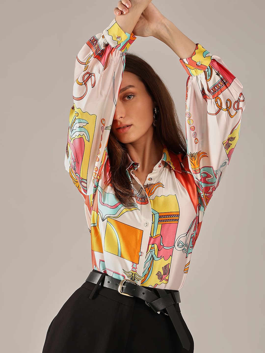 Peach Printed Satin Shirt