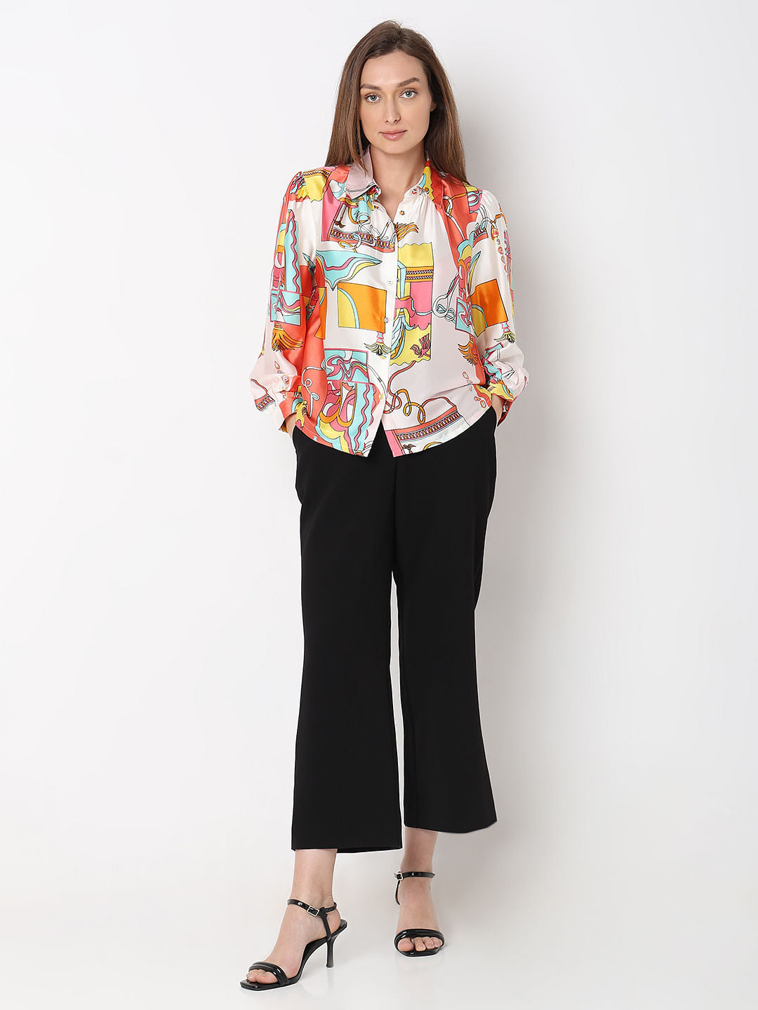 Peach Printed Satin Shirt