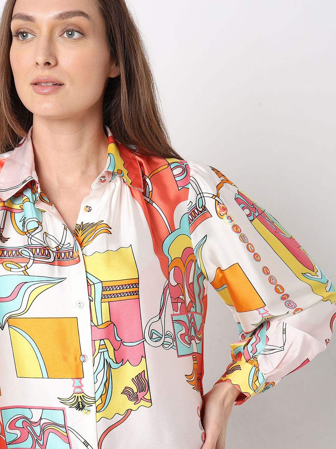 Peach Printed Satin Shirt