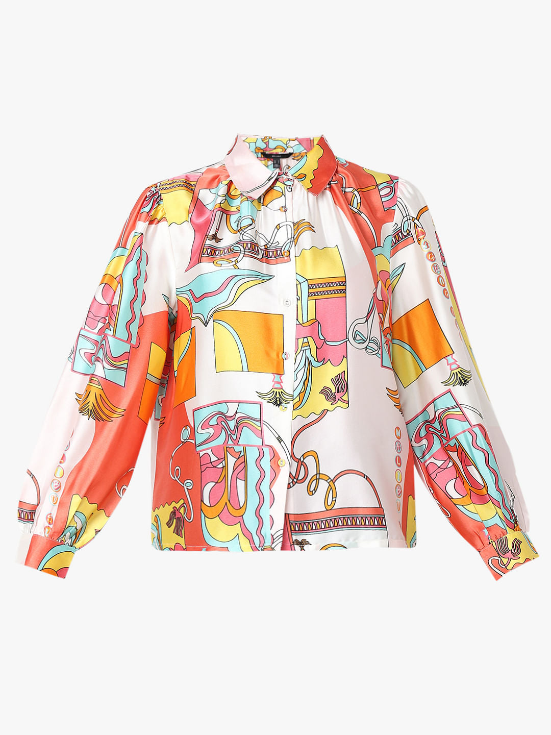 Peach Printed Satin Shirt