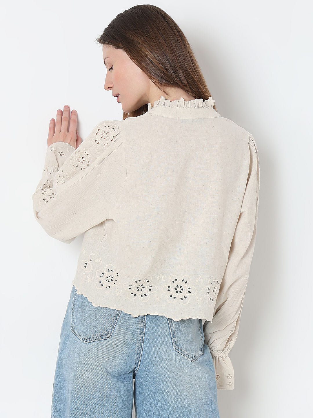 Ecru Schiffli Detail Top