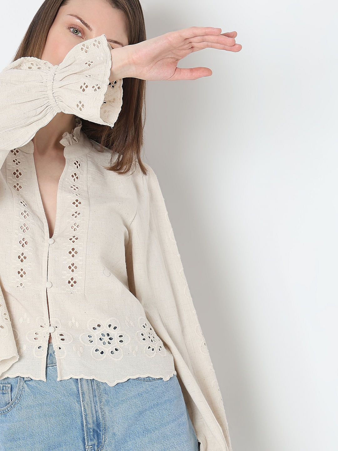 Ecru Schiffli Detail Top