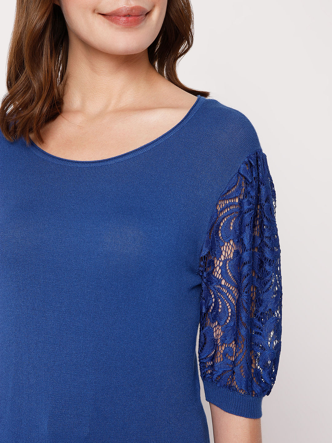 Blue Lace Sleeves Top