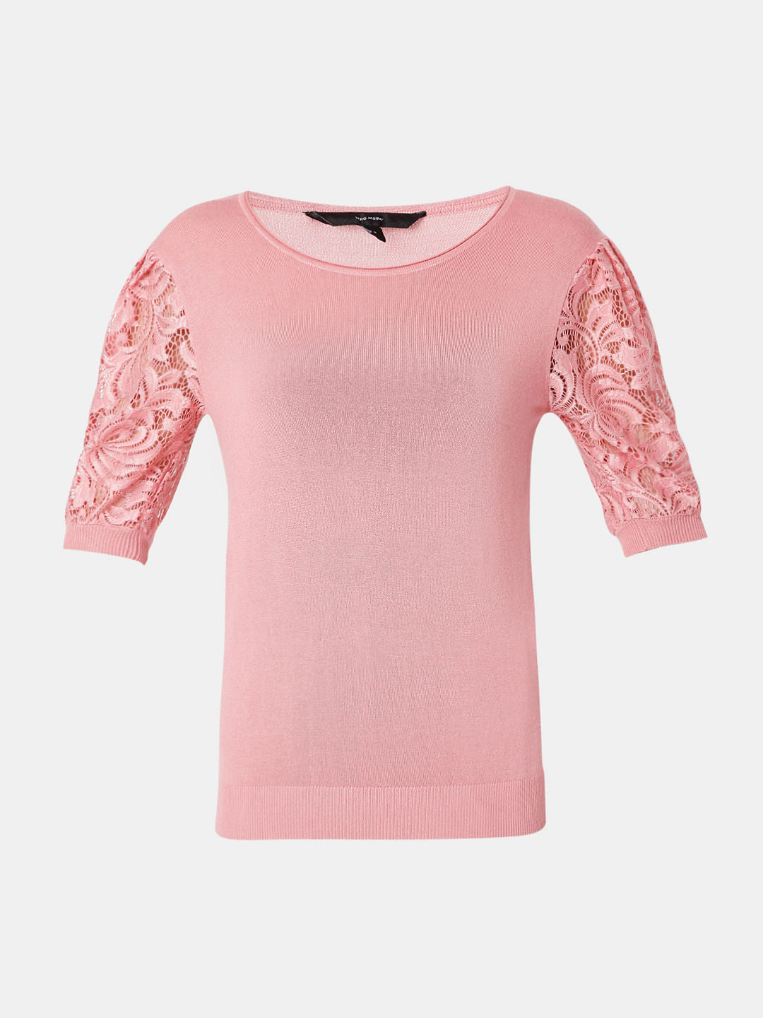 Pink Lace Sleeves Top