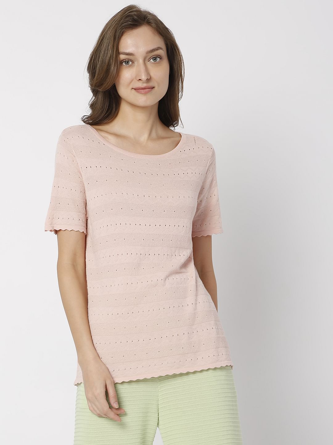Coral Flat Knit Textured T-Shirt