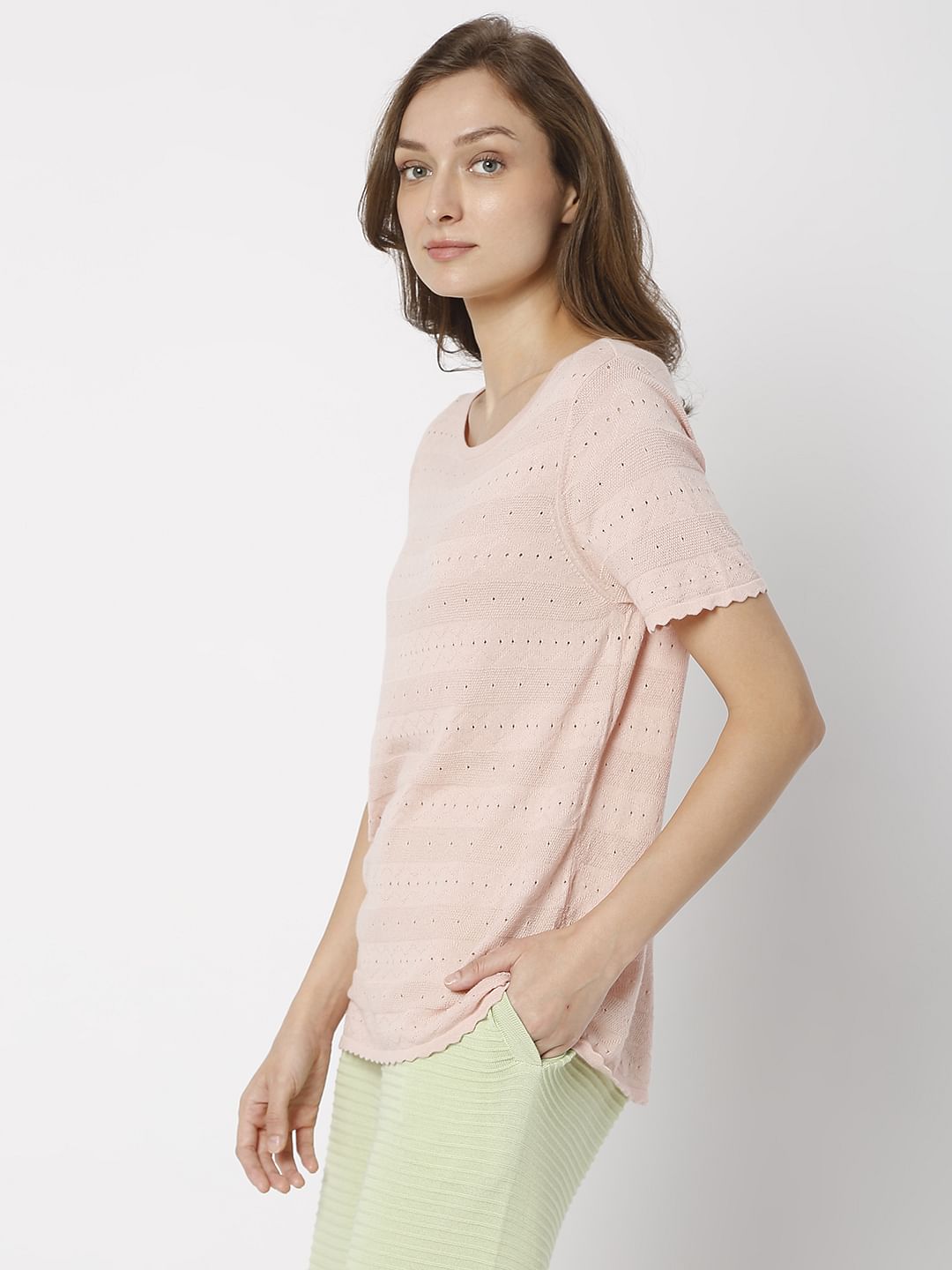 Coral Flat Knit Textured T-Shirt