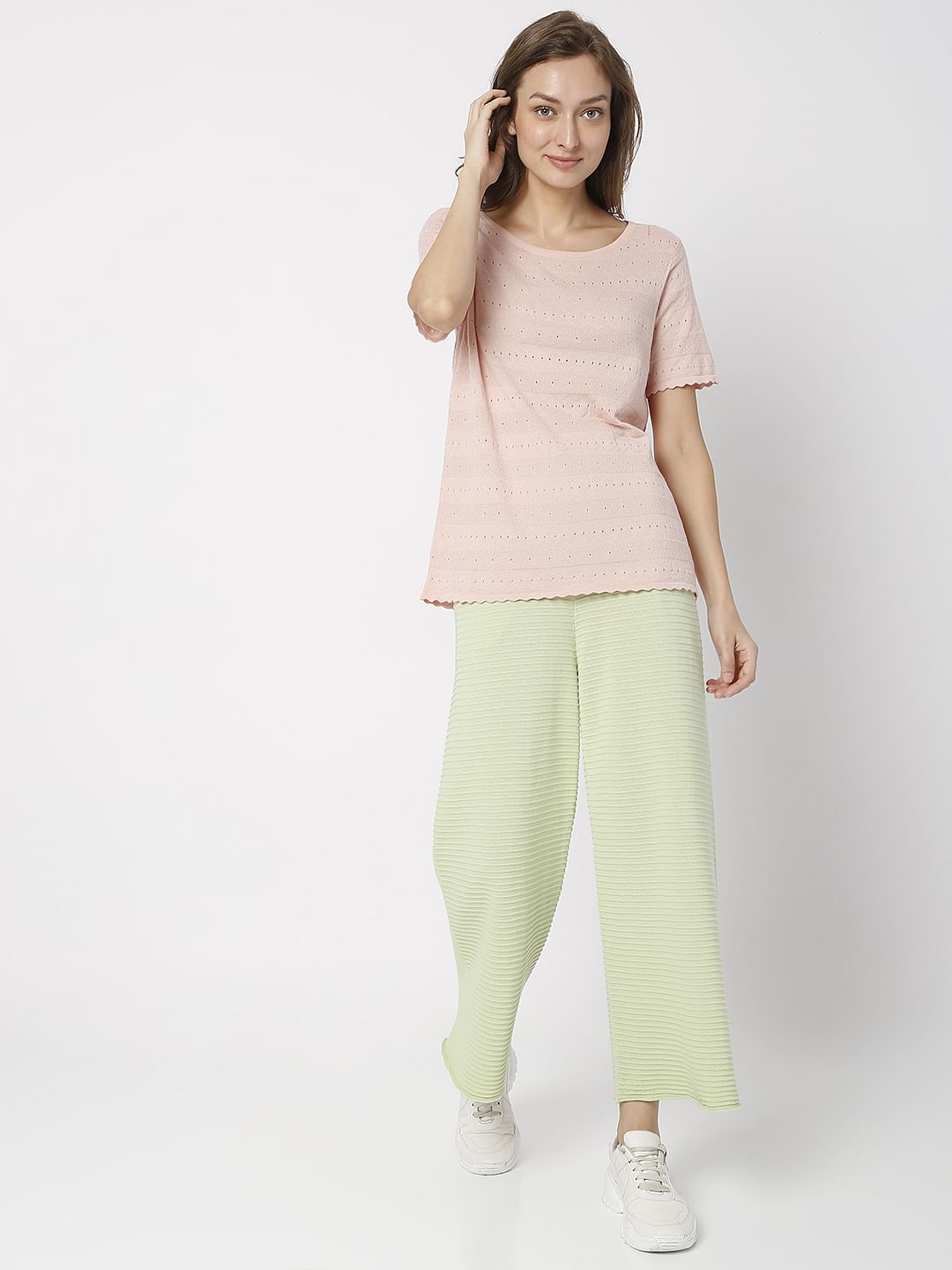 Coral Flat Knit Textured T-Shirt