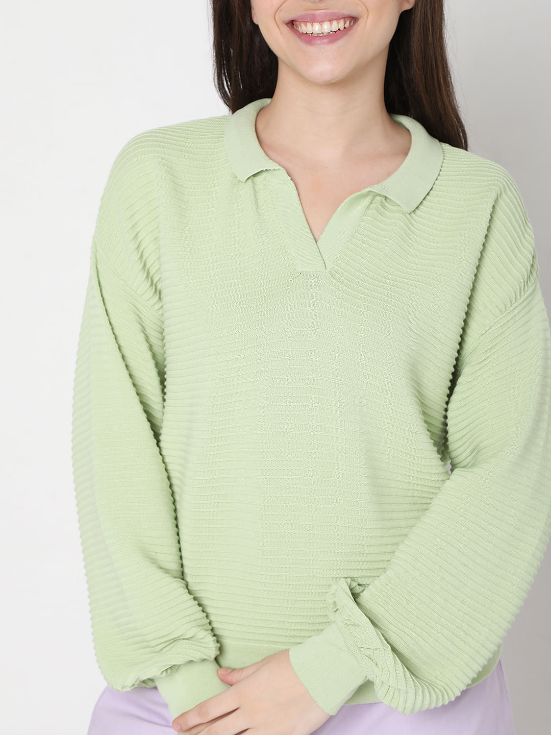 Light Green Striped Co-Ord Set Polo T-Shirt