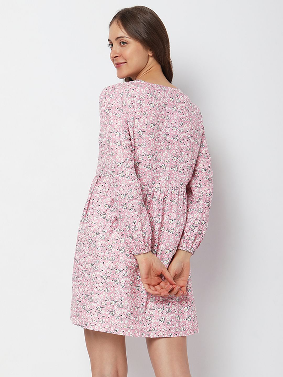 Pink Floral Print Mini Dress