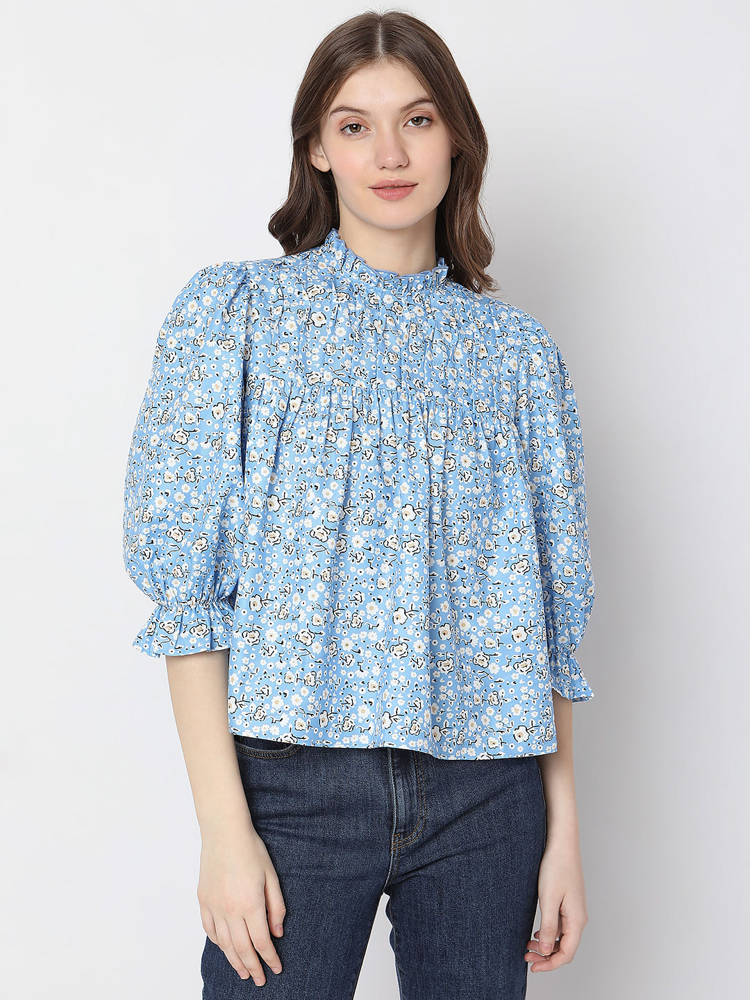 Blue Floral Print Top