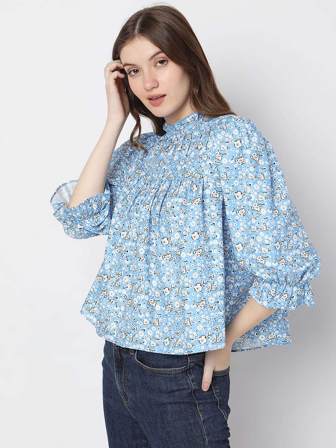 Blue Floral Print Top