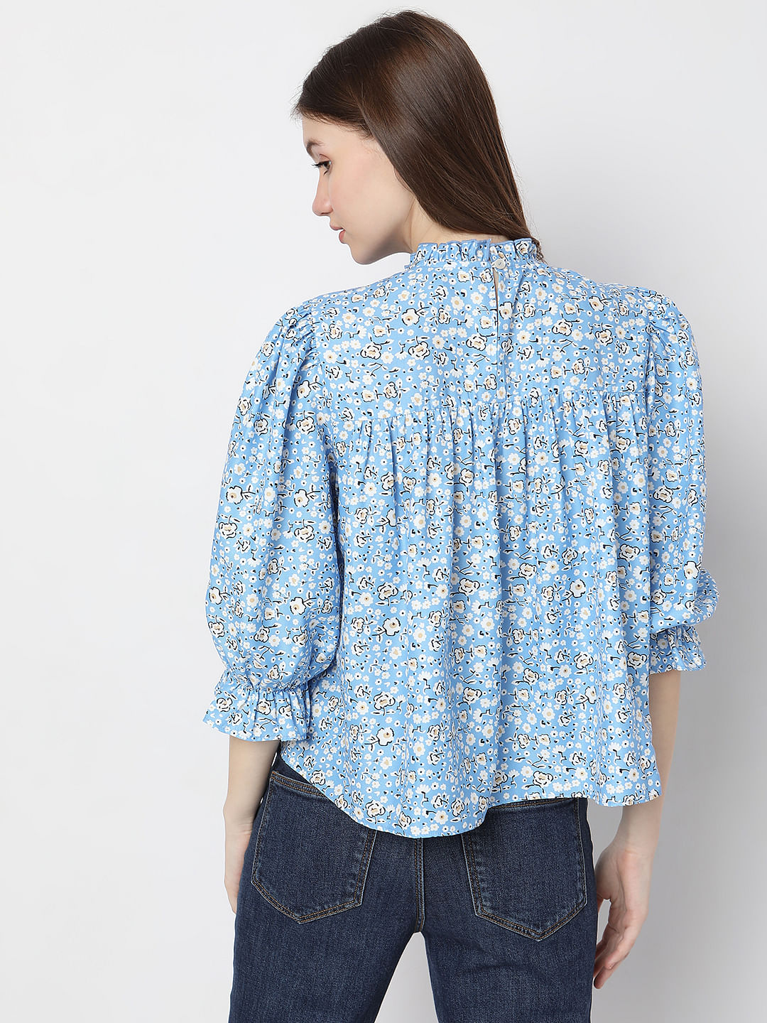 Blue Floral Print Top