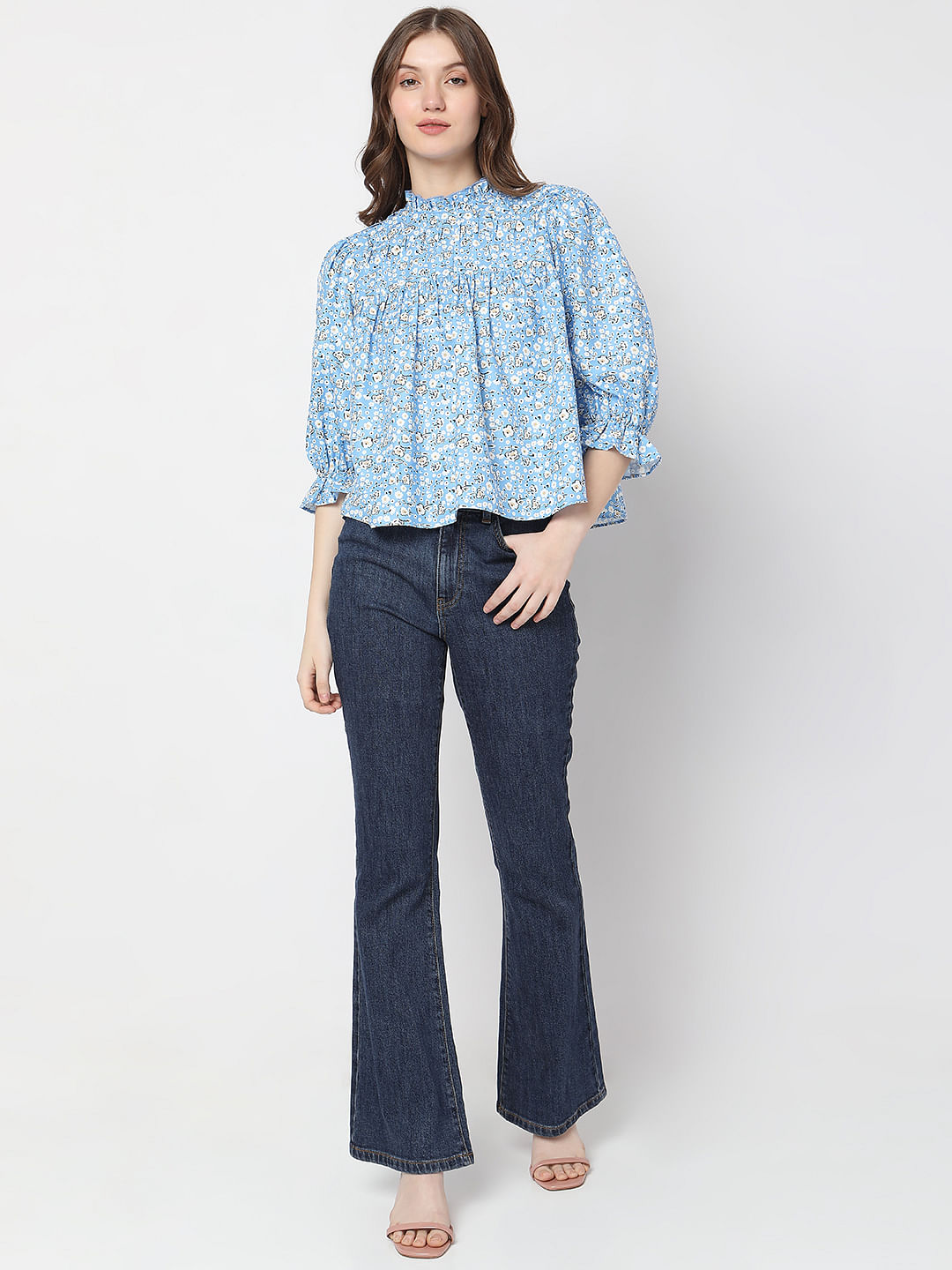 Blue Floral Print Top