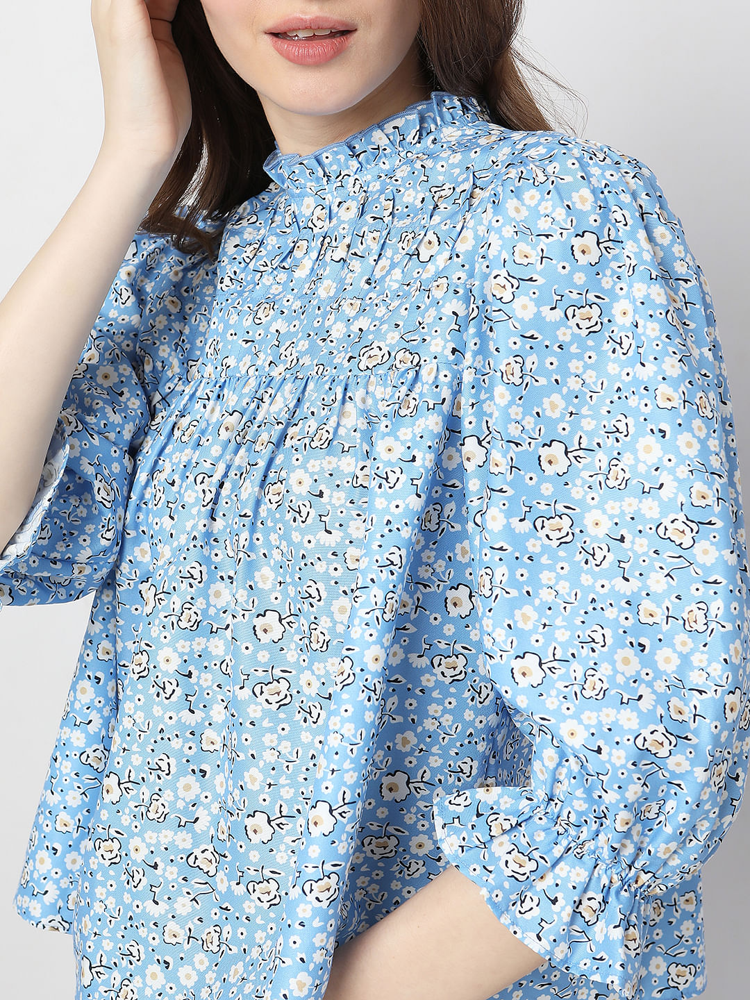 Blue Floral Print Top