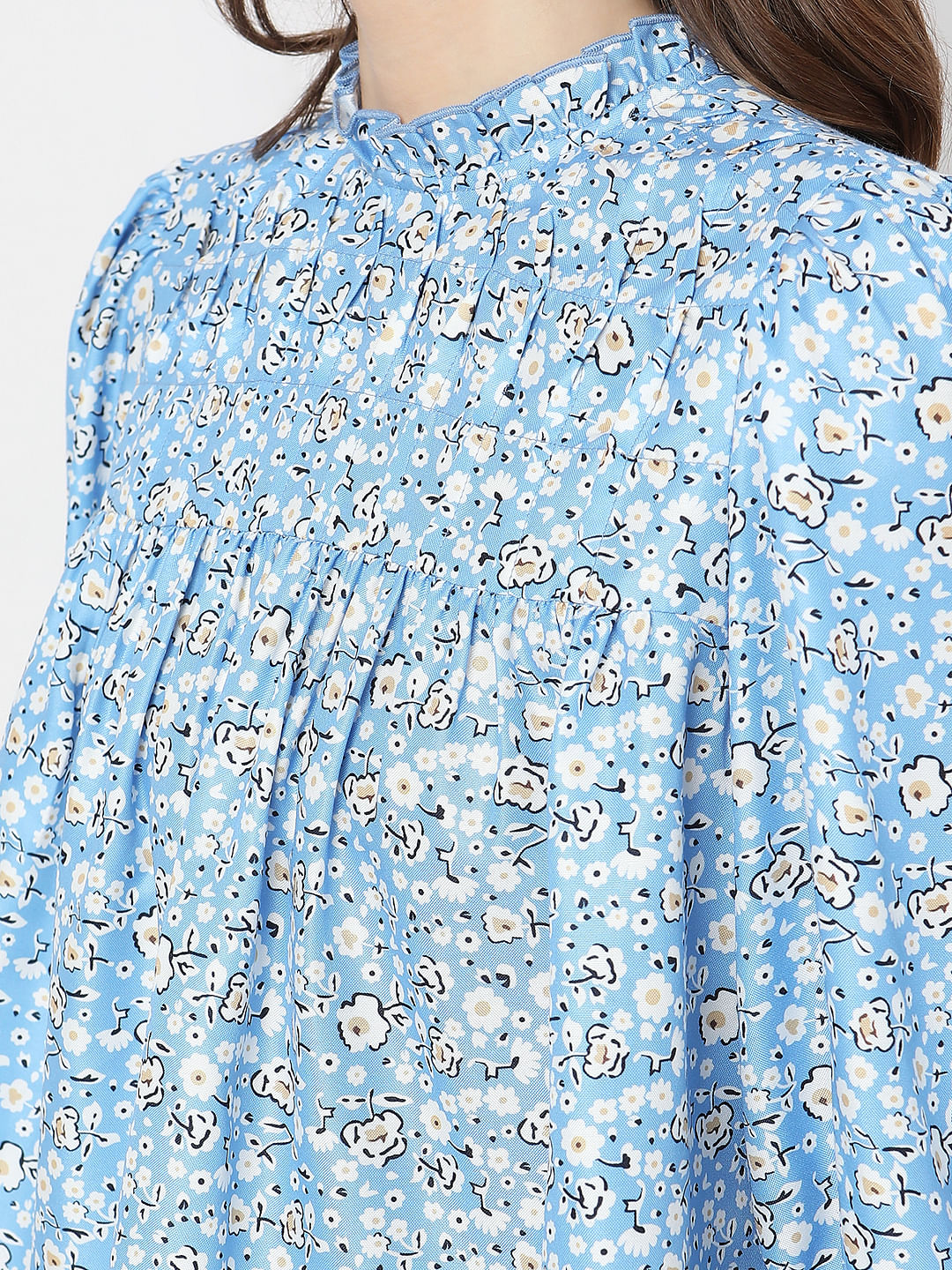 Blue Floral Print Top