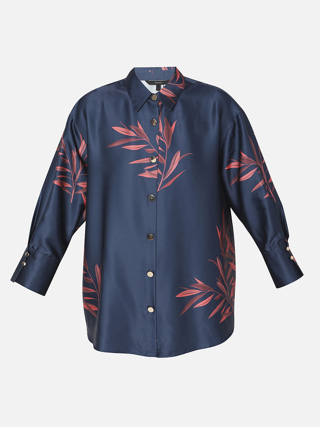Navy Blue Floral Satin Co-Ord Set Shirt